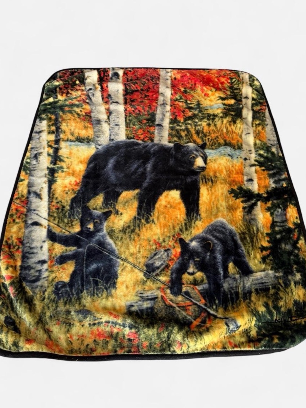 Wildlife Black Bear Woodland Plush Throw Blanket - Autumn Colors
